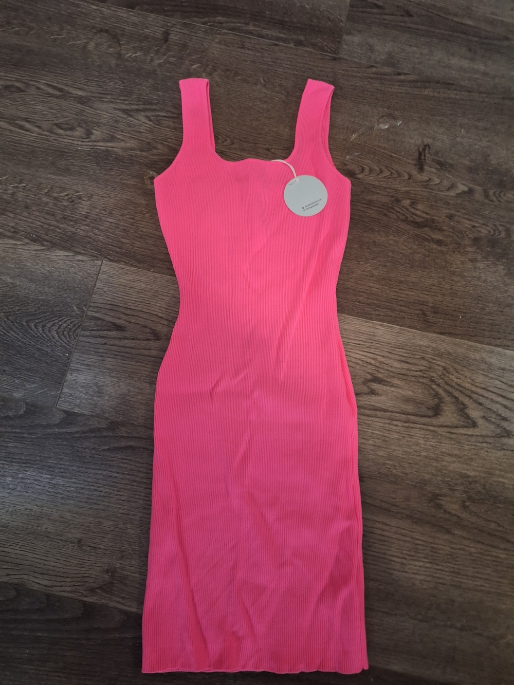 Women's Pink Ribbed Square-Neck Bodycon Dress